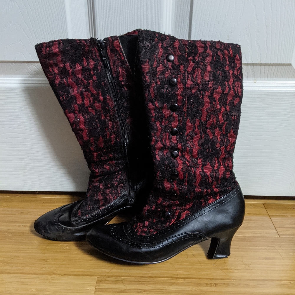 Funtasma Red and Black Gothic Lace Boots